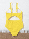 Girls Textured Cut out Tie Front One Piece Swimsuit