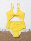 Girls Textured Cut out Tie Front One Piece Swimsuit