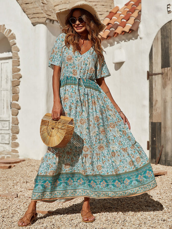 Floral Print Butterfly Sleeve Dress