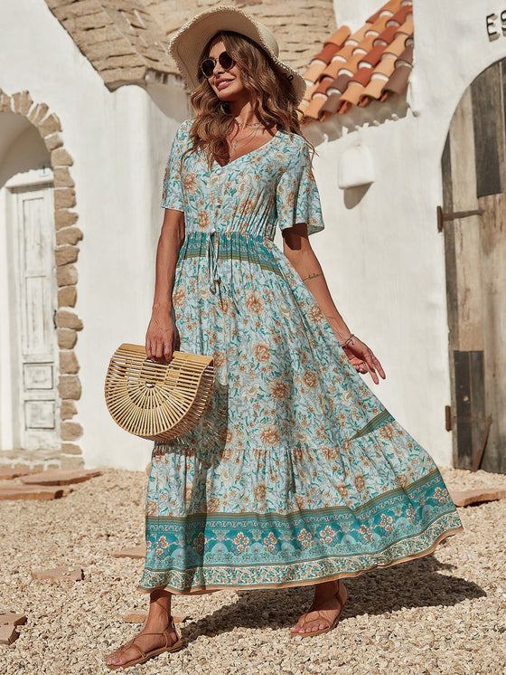 Floral Print Butterfly Sleeve Dress