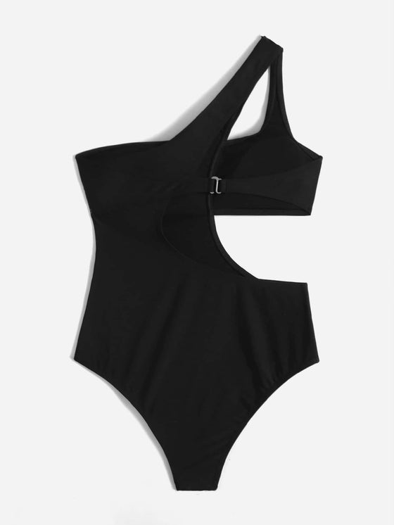 Cut Out One Shoulder One Piece Swimsuit