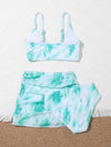 Girls Tie Dye Bikini Swimsuit With Beach Skirt