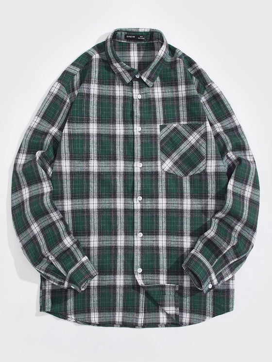 Men Plaid Print Button Through Shirt