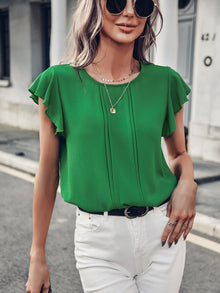  Ruffle Trim Press Crease Blouse