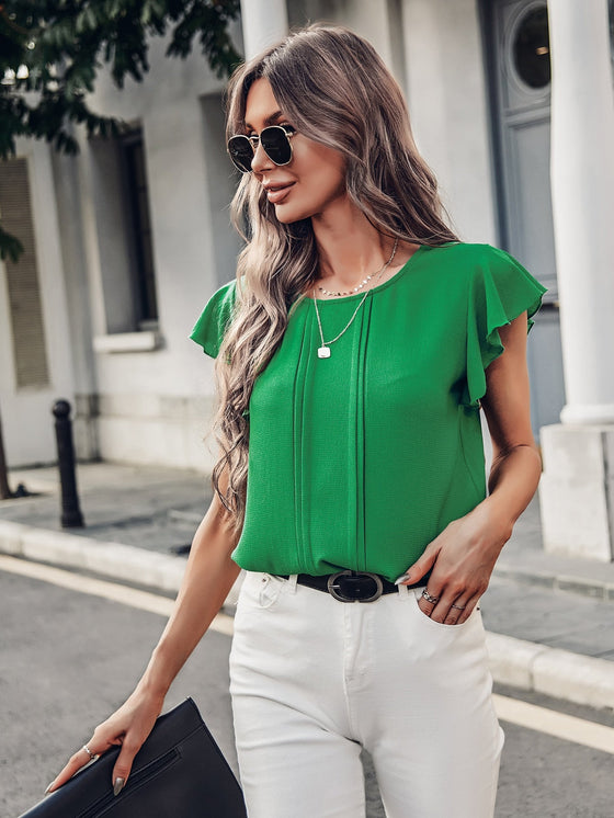 Ruffle Trim Press Crease Blouse