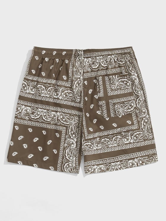 Men Drawstring Waist Paisley Print Shorts