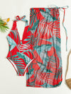 3pack Tropical Print One Piece Swimsuit With Cover Up Skirt