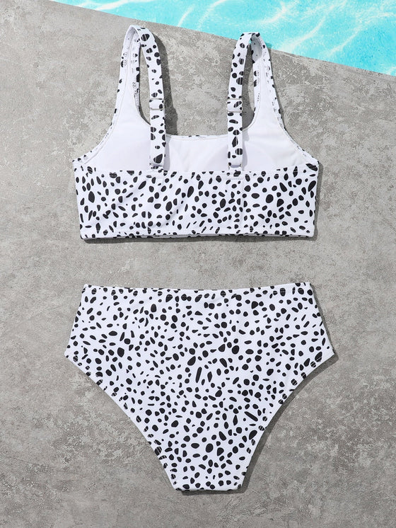 Girls Dalmatian Print Bikini Swimsuit