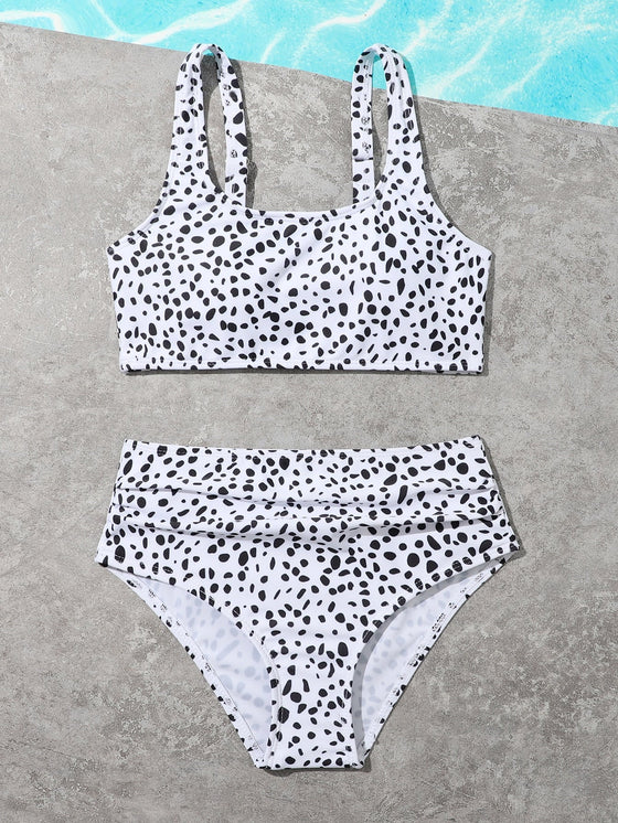 Girls Dalmatian Print Bikini Swimsuit