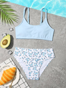  Girls Plant Print Bikini Swimsuit