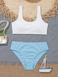  Color Block Ribbed Bikini Swimsuit