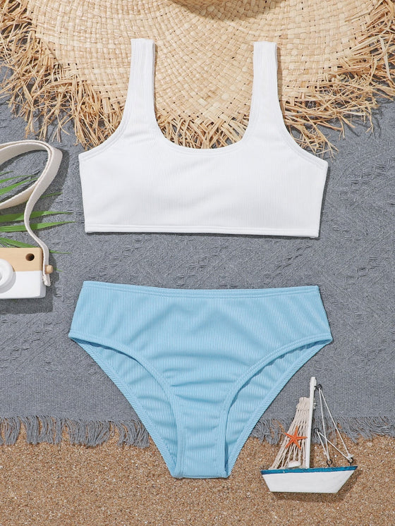 Color Block Ribbed Bikini Swimsuit