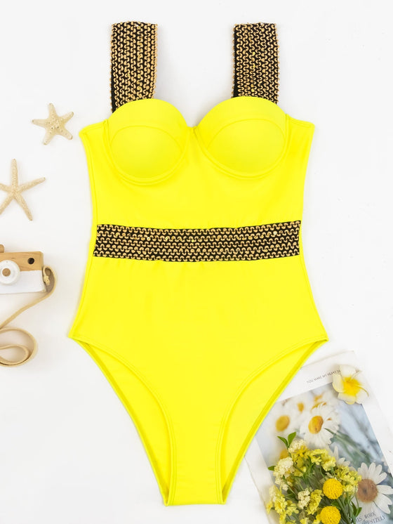 Stitch Detail Push Up One Piece Swimsuit