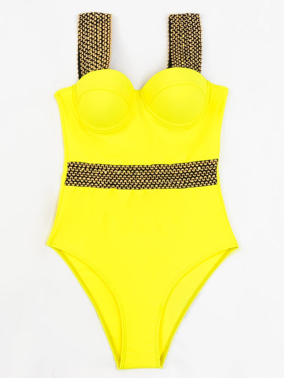 Stitch Detail Push Up One Piece Swimsuit