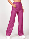 PETITE Solid PU Leather Straight Leg Pants