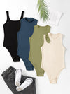 4pcs Solid Ribbed Knit Bodysuit