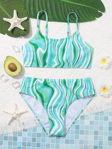  Teen Girls Fluid Pattern Bikini Swimsuit