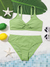 Teen Girls Plain Tie Front Bikini Swimsuit