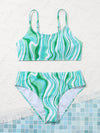 Teen Girls Fluid Pattern Bikini Swimsuit