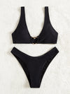 Heart Ring Linked High Cut Bikini Swimsuit