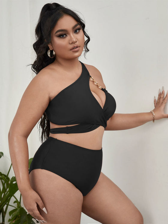 Plus Chain Linked Wrap Bikini Swimsuit