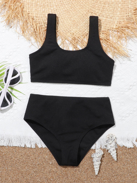 Girls Solid Bikini Swimsuit