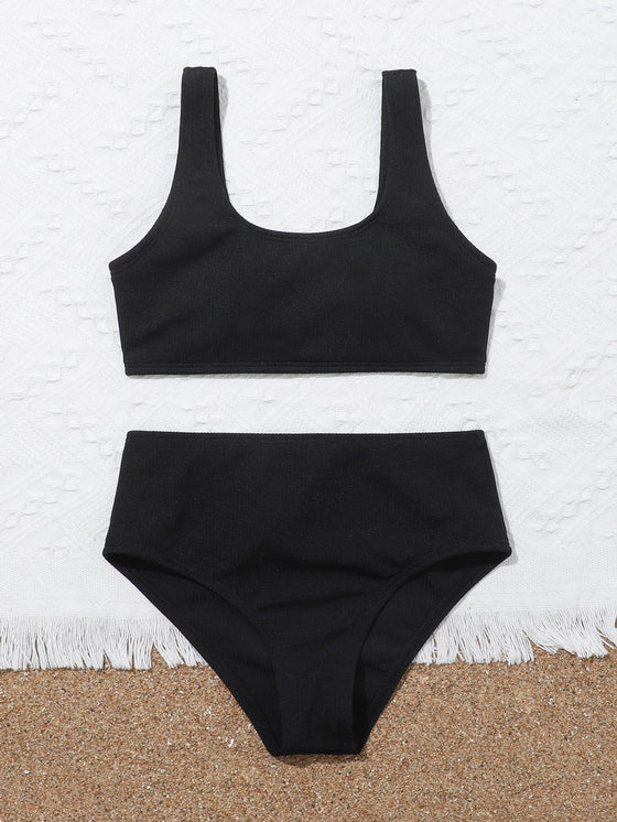 Girls Solid Bikini Swimsuit