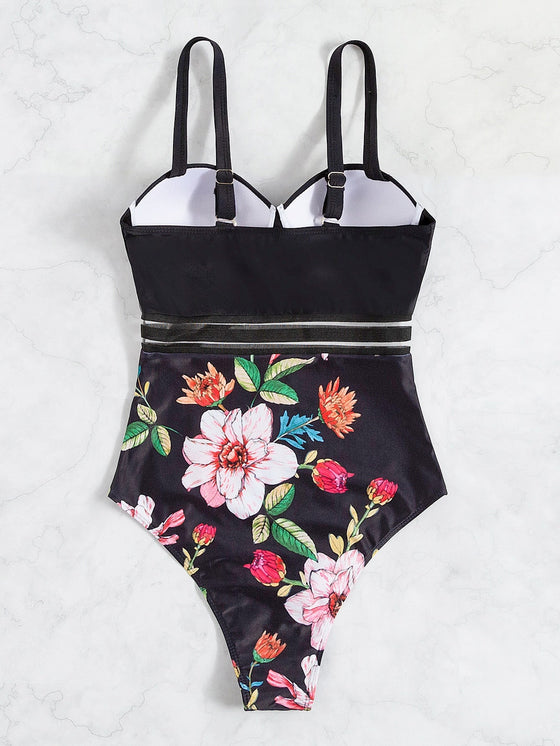 Floral Print Push Up One Piece Swimsuit