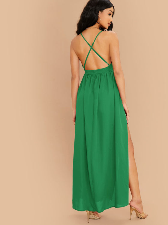 M Slit Cross Back Cami Prom Dress