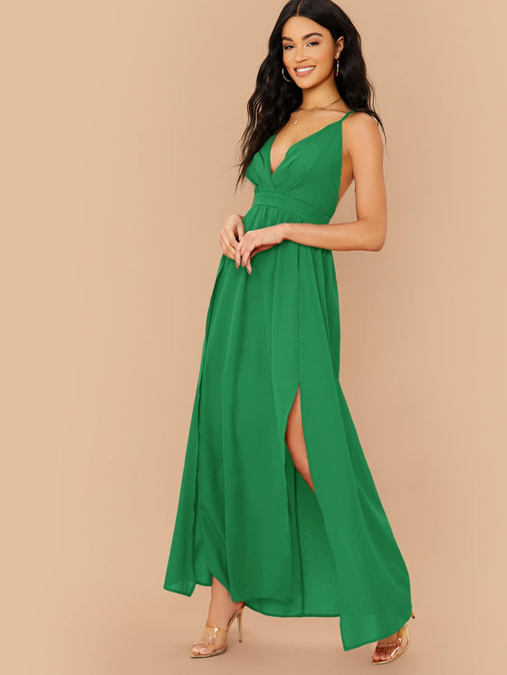 M Slit Cross Back Cami Prom Dress