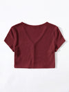 V neck Button Placket Crop Tee