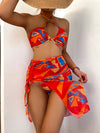 3pack Graphic Lace Up Bikini Swimsuit Beach Skirt