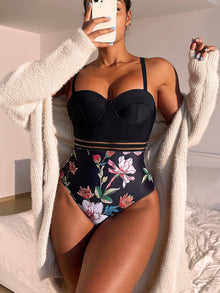  Floral Print Push Up One Piece Swimsuit