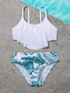 Girls Plant Print Hanky Hem Bikini Swimsuit