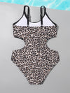 Girls Leopard Cut out Hanky Hem One Piece Swimsuit