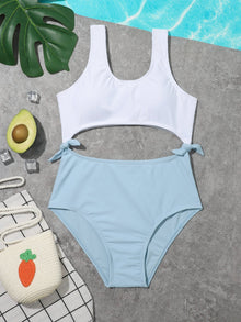  Girls Color Block Cut out One Piece Swimsuit