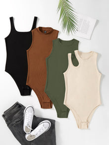  Privé 4pcs Solid Ribbed Knit Bodysuit