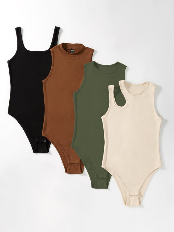 Privé 4pcs Solid Ribbed Knit Bodysuit