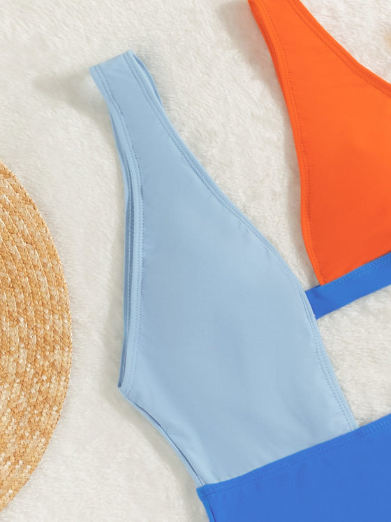 Color Block Cut Out One Piece Swimsuit