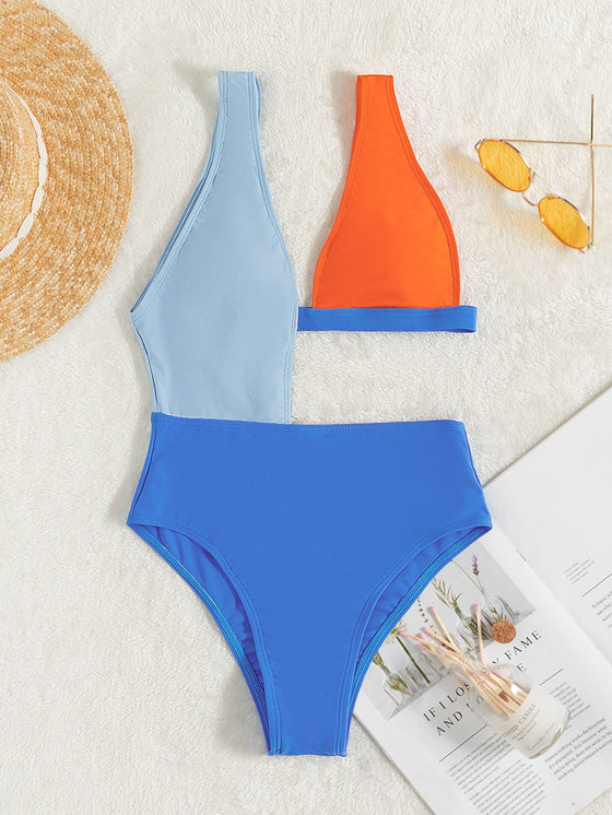 Color Block Cut Out One Piece Swimsuit