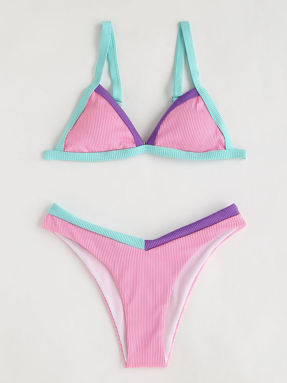 Color Block Triangle Bikini Swimsuit