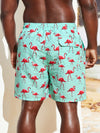 Extended Sizes Men Flamingo Print Drawstring Waist Swim Trunks