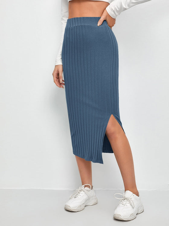 EZwear Slit Hem Rib knit Pencil Skirt