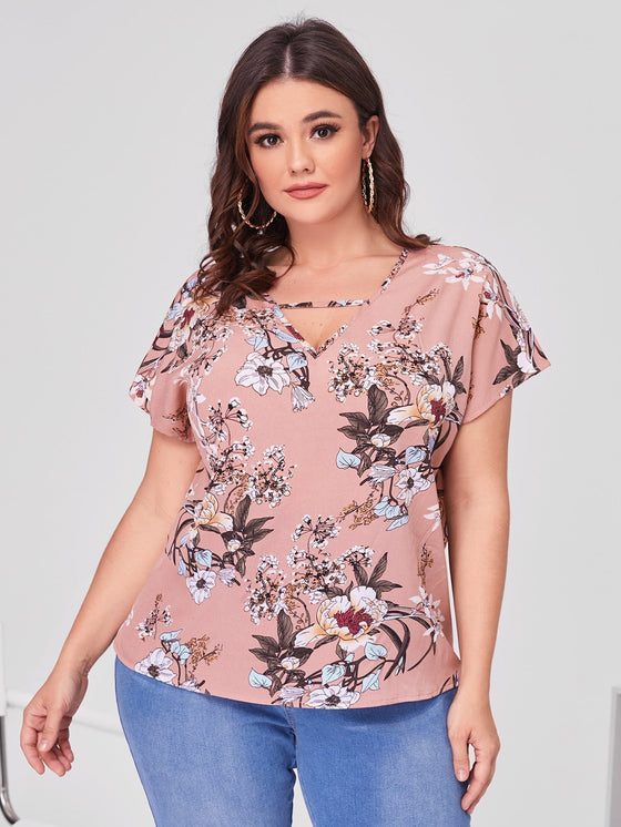 Plus V neck Floral Top