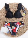 Tropical Print Frill Trim Push Up Bikini Swimsuit