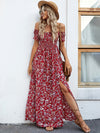 VCAY Off Shoulder Ditsy Floral High Split Dress