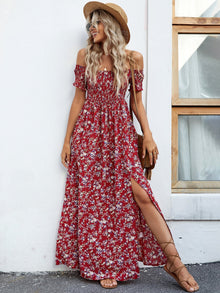  VCAY Off Shoulder Ditsy Floral High Split Dress