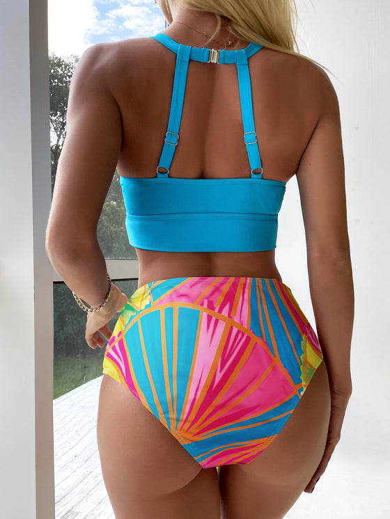 Geo Print High Waisted Bikini Swimsuit