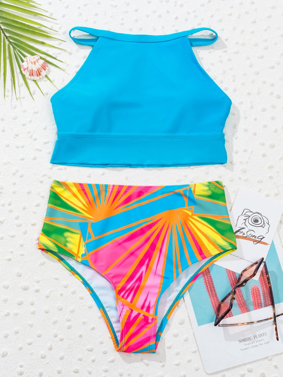 Geo Print High Waisted Bikini Swimsuit