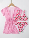 3pack Girls Strawberry Print Bikini Swimsuit Kimono